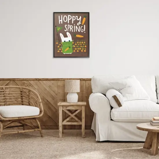 Stupell Industries Happy Spring Bunny & Carrots Framed Giclee Art Black {3}
