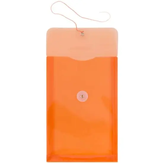 JAM Paper 6.25" x 9.25" Button & String Tie Closure Plastic Envelopes, 12ct. Orange {4}