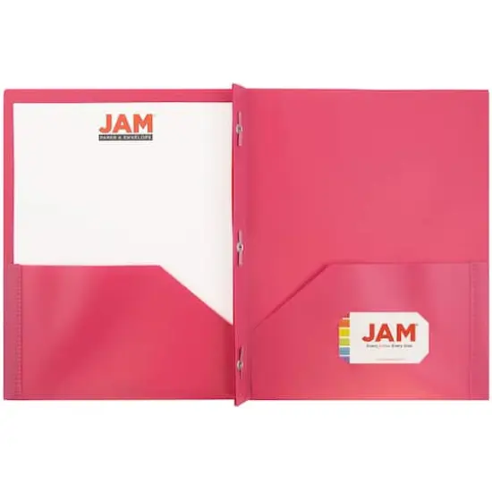 JAM Paper 9.5" x 11" Plastic 2 Pocket School POP Folders with Clasps, 6ct. Fuchsia Hot Pink {5}