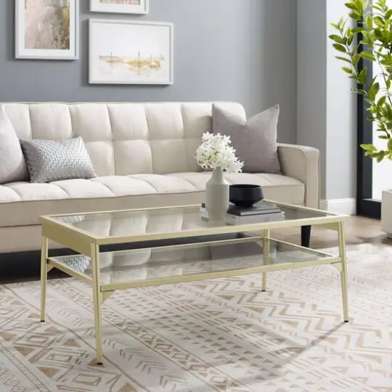 42" Gold Two Tier Glass and Metal Coffee Table {5}