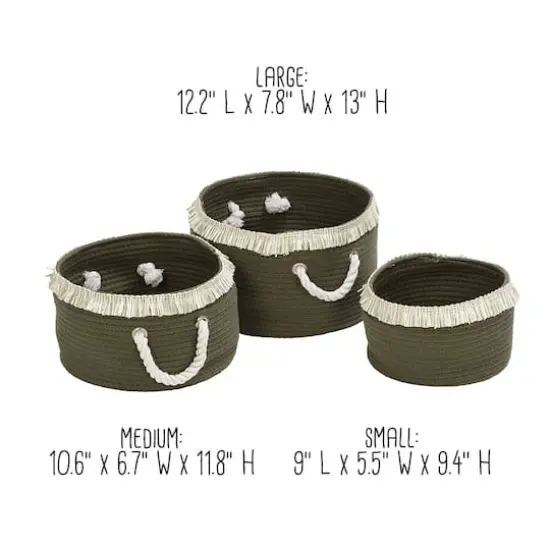 Honey Can Do Olive Nesting Cotton Rope Baskets with Fringe Set {10}