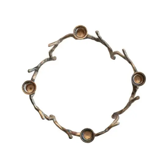 Hello Honey&reg; 13" Oxidized Antique Gold Finish Aluminum Wreath Advent Taper Candle Holder {5}