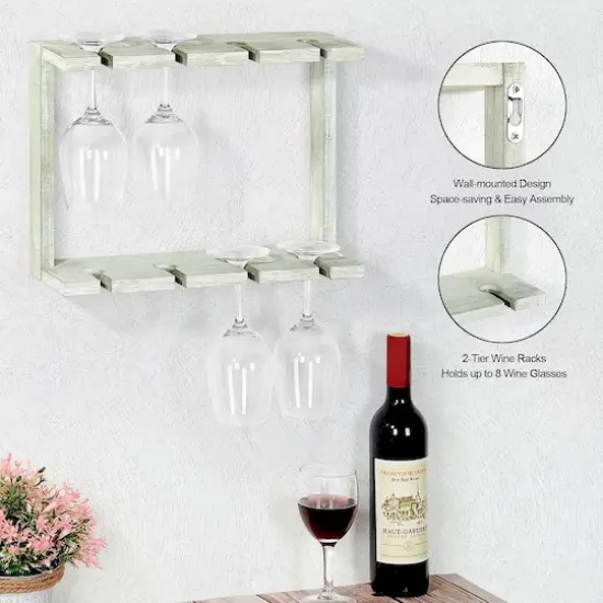 NEX™ Wall Mounted Wine Glass Stemware Rack Holder Hanger, 2ct. Gray Green {6}