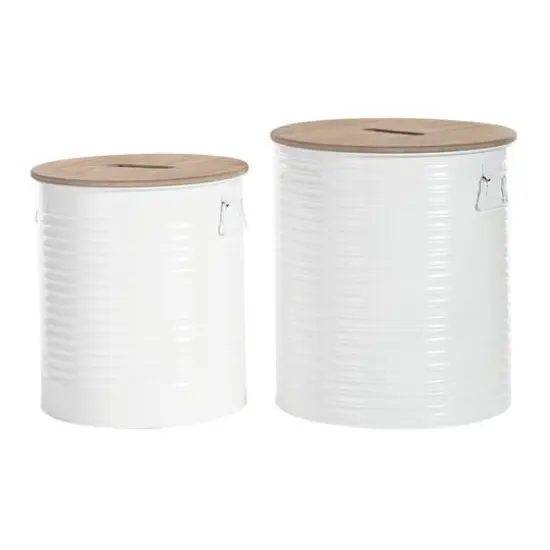 Set of 2 White Metal Farmhouse Storage Stool, 18", 16" {3}