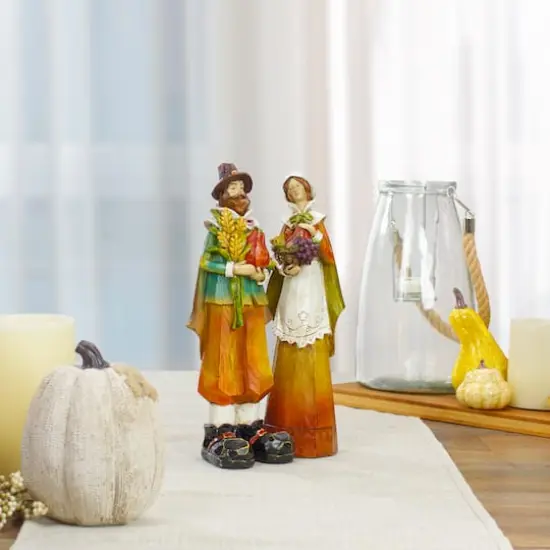 Male & Female Pilgrim Wooden Thanksgiving Figurine Set {3}