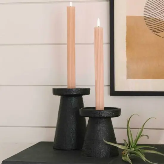 Hello Honey&reg; Stoneware Pillar & Taper Candle Holders Black {8}