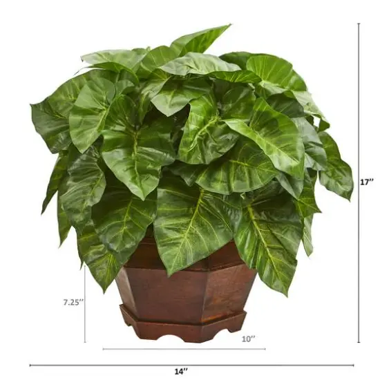 17" Taro Artificial Plant in Decorative Brown Planter {3}