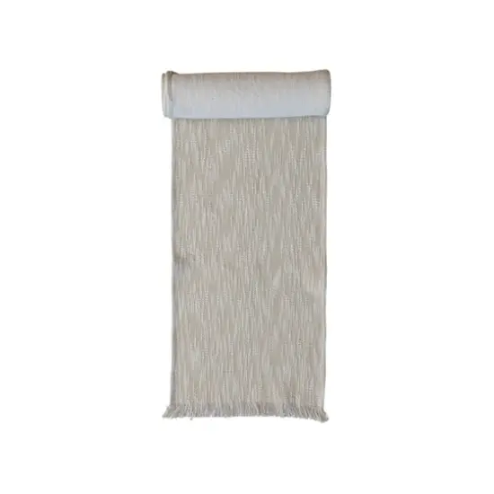 Hello Honey&reg; 108" Natural Woven Cotton Slub Table Runner with Metallic Gold Thread & Fringe {4}