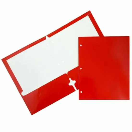 JAM Paper 9.5" x 11.5" Glossy 3-Hole Punch Folders, 12ct. Red {1}