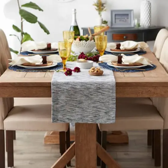 DII&reg; 108" Tonal Recycled Cotton Slubby Rib Table Runner Navy {6}