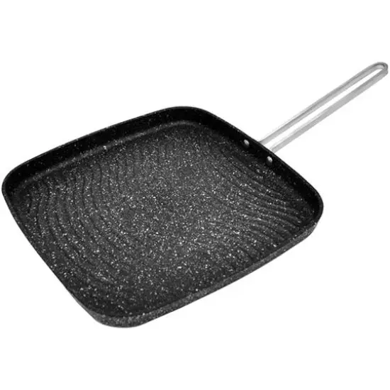 THE ROCK by Starfrit 10" Grill Pan With Stainless Steel Wire Handle {4}