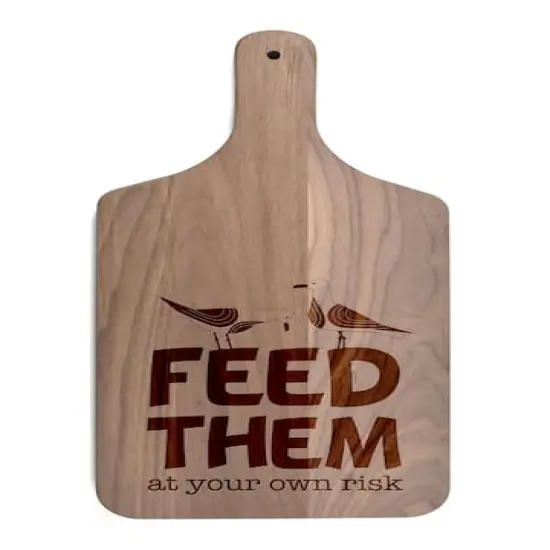 17" Feed Them At Your Own Risk Walnut Wood Paddle Cutting Board {1}