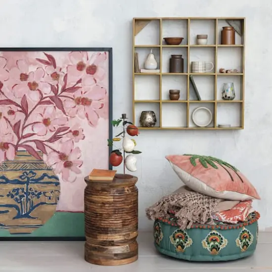 Hello Honey 27.5" Mustard Square Reclaimed Wood & Metal Wall Shelf {4}