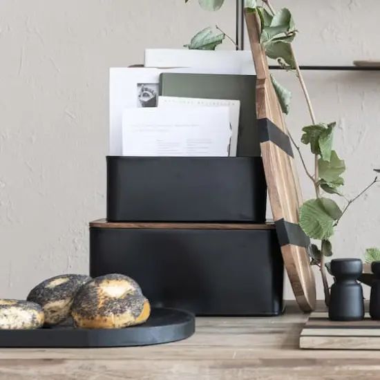 Hello Honey&reg; Black Metal Containers with Mango Wood Lids Set {3}