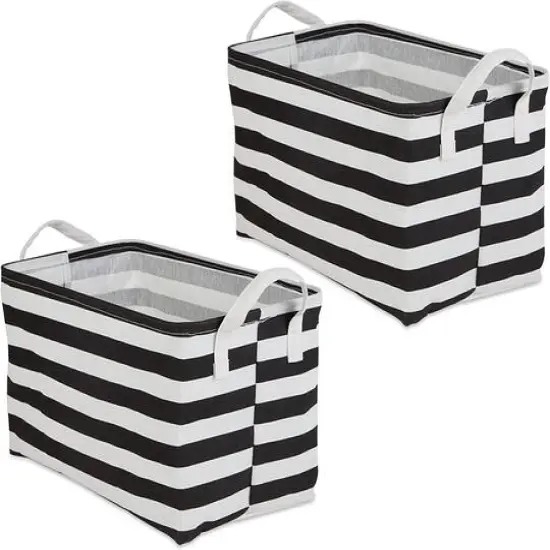 DII&reg; Striped Laundry Bins, 2ct. Black Stripe {1}