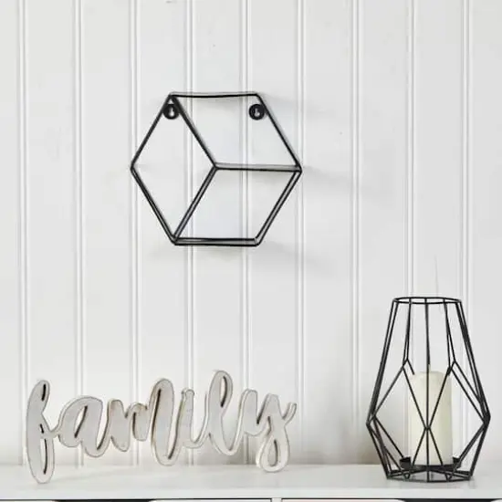 10" Black Matte Hexagon Wall Shelf {4}