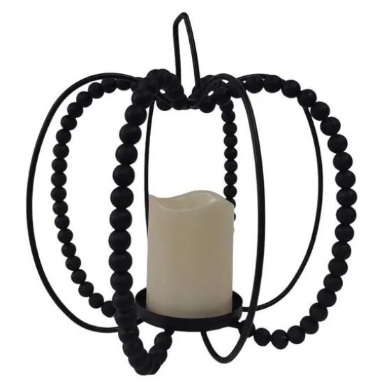 10.5" Bead LED Lighted Pumpkin Lantern by Ashland&reg; Black {4}