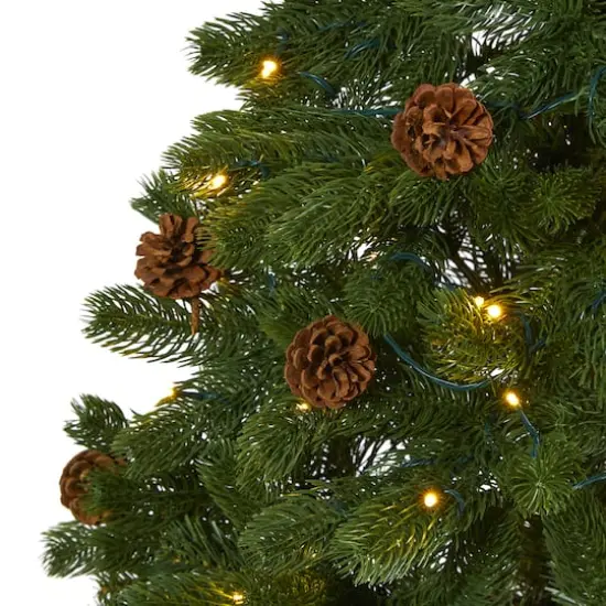 6ft. Pre-Lit Rocky Mountain Spruce & Pinecone Artificial Christmas Tree, Clear LED Lights {4}