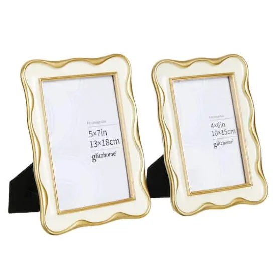 Glitzhome&reg; Vintage White with Gold Wavy Edge Tabletop Picture Frame Set {1}
