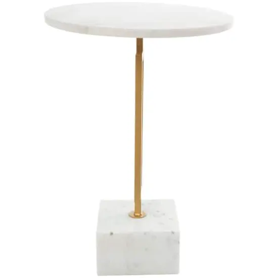 White Marble Geometric Accent Table with Gold Metal Rectangular Stand {4}