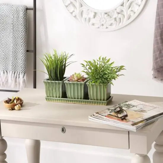 Square Ceramic Small Planter Set Green {5}