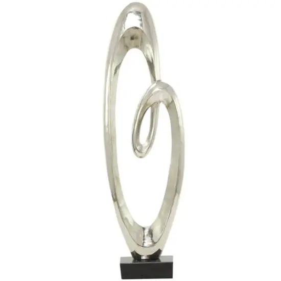 52" Aluminum Swirl Abstract Sculpture with Black Base Silver {1}