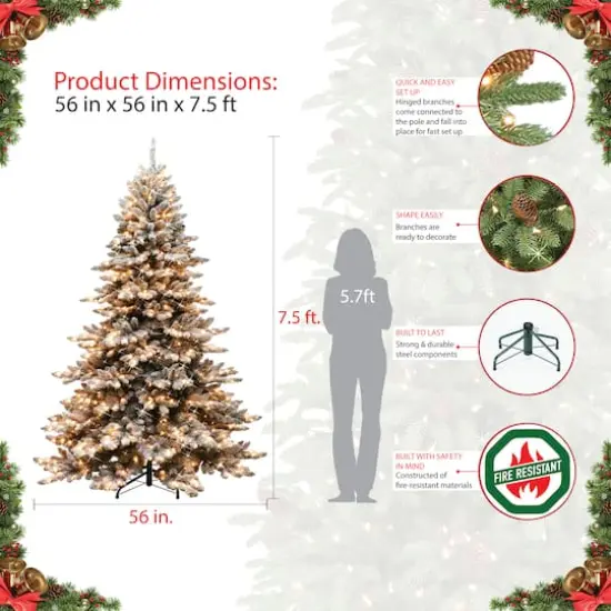 7.5ft. Pre-Lit Flocked Princess Pine Artificial Christmas Tree, Clear Lights {6}