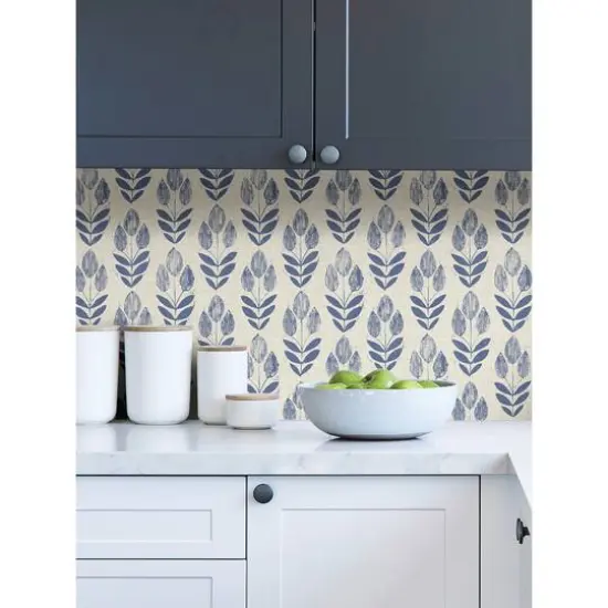 NuWallpaper Blue Folk Tulip Peel & Stick Wallpaper {6}