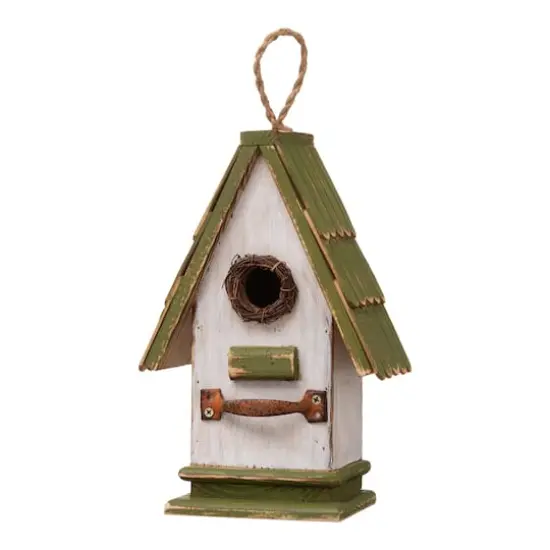 Glitzhome&reg; 11" Hanging Wood Green Roof Garden Decorative Birdhouse {1}