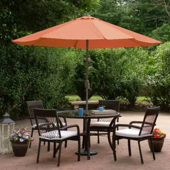 9ft. Outdoor Patio Market Umbrella with Hand Crank & Tilt Orange/Brown {3}