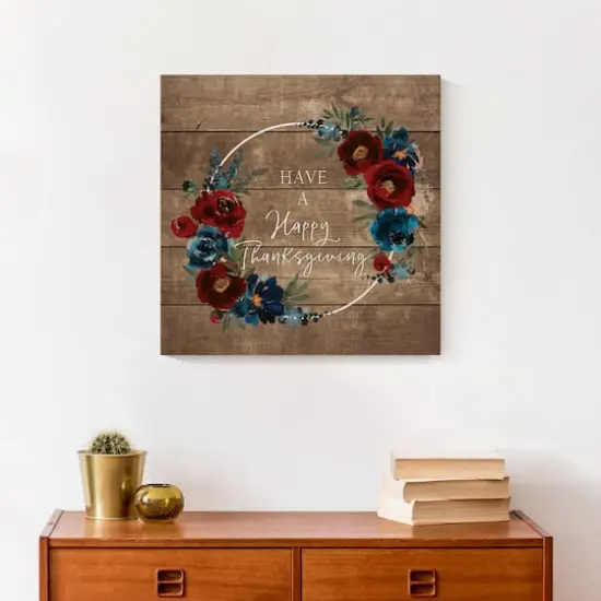 Happy Thanksgiving Floral Wreath Canvas Wall Art {5}