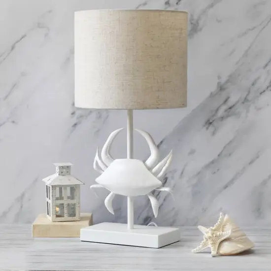 Simple Designs&trade; 18" White Pinching Crab Table Lamp with Light Beige Shade {5}