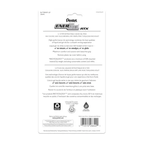 Pentel&reg; EnerGel RTX 0.7mm Assorted Colors Retractable Liquid Gel Pen Set {5}