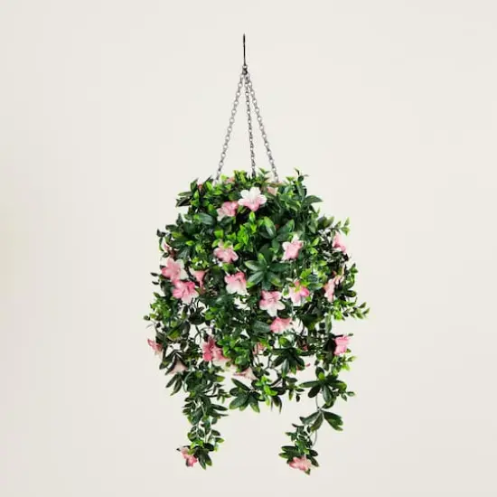 34in. UV Resistant Artificial Azalea Hanging Basket (Indoor/Outdoor) {8}