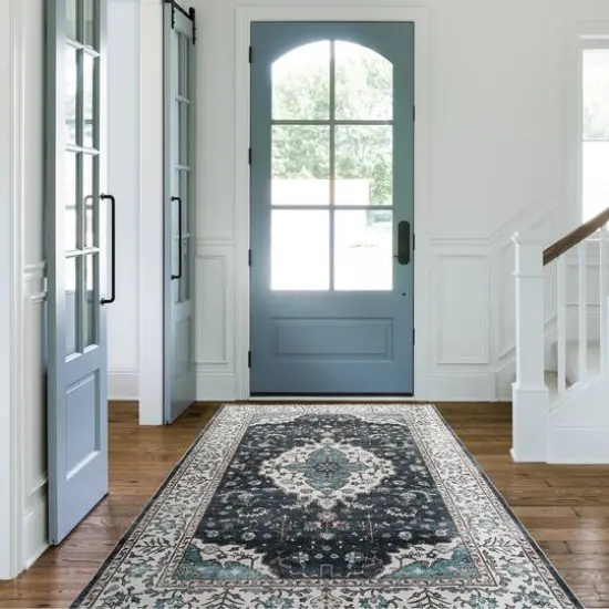 Glitzhome&reg; 5ft. x 8ft. Blue & Ivory Oriental Area Rug {3}
