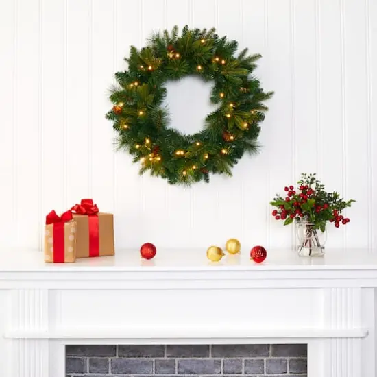 24" LED Mixed Pine Artificial Christmas Wreath {4}