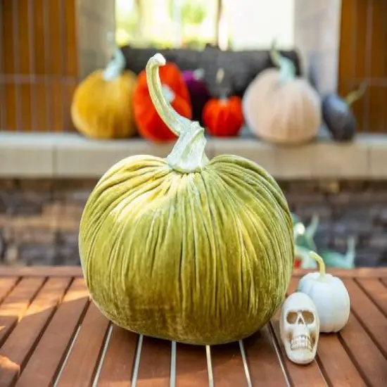 Flora Bunda&reg; 11" Olive Velvet Decorative Pumpkin {3}