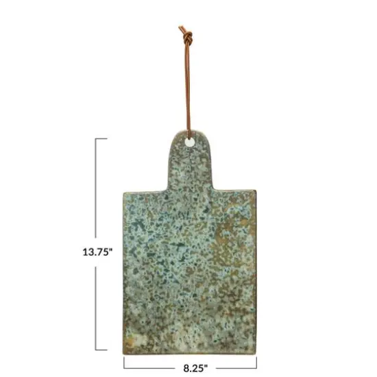 Hello Honey&reg; 13.75" Green Matte Stoneware Cheese Board with Leather Tie {5}