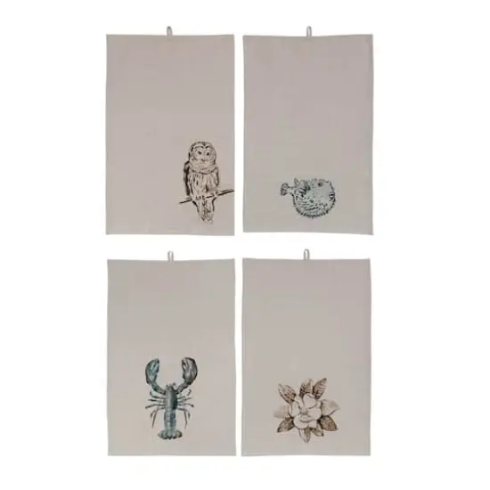 Hello Honey&reg; Nature Prints Motif Cotton & Linen Decorative Tea Towels with Loops Set {1}