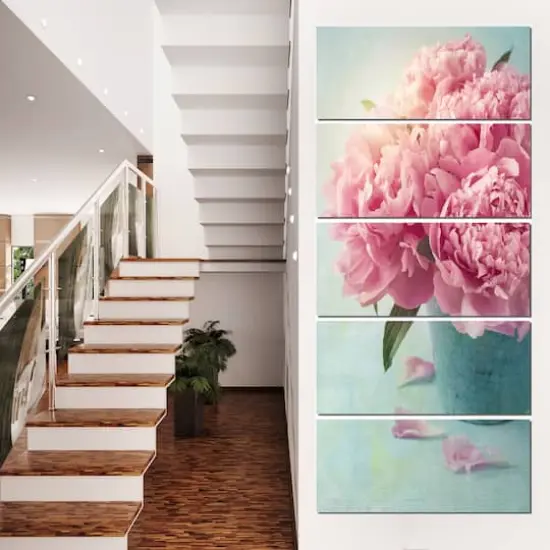 Designart - Pink Peony Flowers in Vase - Large Floral Wall Art Canvas {4}