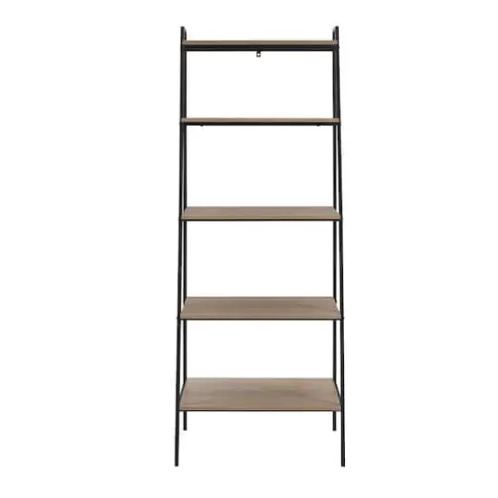 Walker Edison 72" Mocha Industrial Modern Ladder Bookshelf {5}