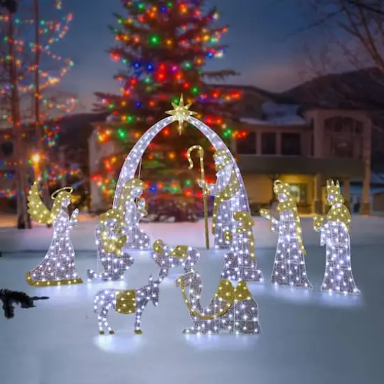 Glitzhome&reg; 55"H Lighted Christmas 2D Iridescent Fabric Nativity Scene Outdoor Decor Set {3}