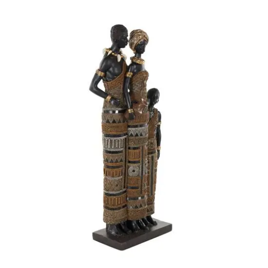 23" Family Tall African Decorative Sculpture with Gold Jewels {9}