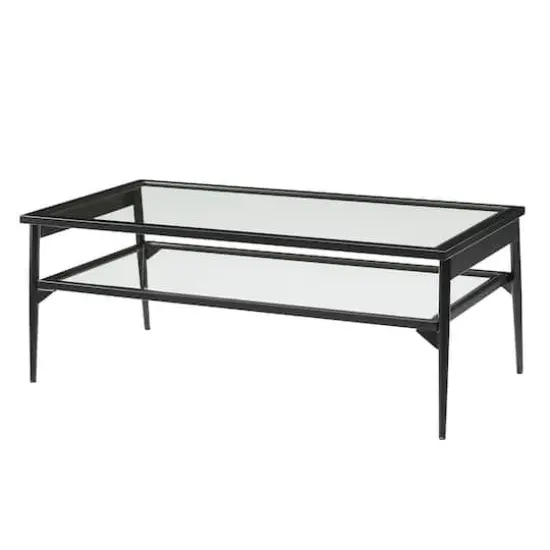 42" Black Two Tier Glass and Metal Coffee Table {1}