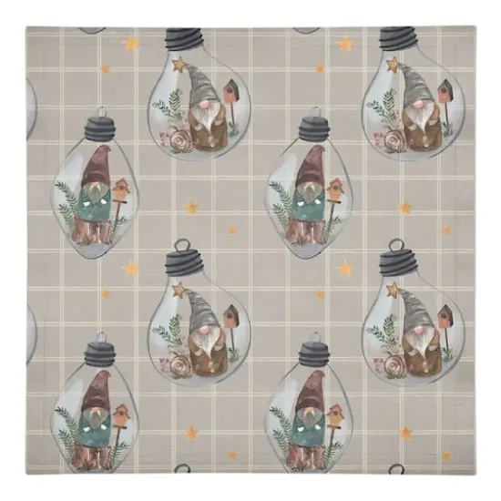 Gray & White Check Gnome Globe Pattern Cotton Twill Napkin {1}