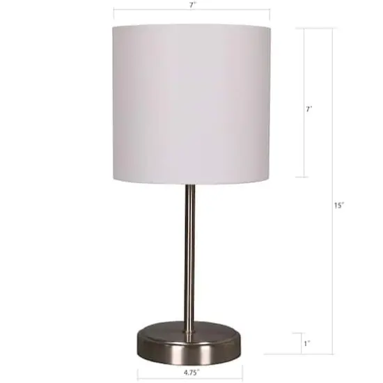 15" Silver Metal Table Lamp with White Fabric Shade by Ashland&reg; {5}