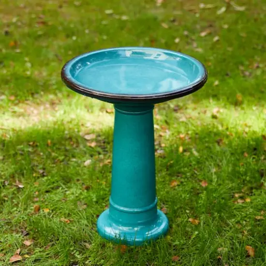 Glitzhome&reg; 21.5" Faux Ceramic Tall Pedestal Birdbath Turquoise {3}
