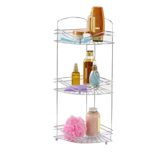 Bath Bliss Glossy Chrome Ocean Wave Design 3-Tier Corner Bath Shelf {1}