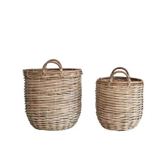 Hello Honey&reg; Natural Brown Hand Woven Rattan Basket Set with Handles {5}