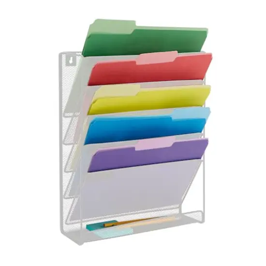 Mind Reader 6 Compartment Vertical Hanging Wall File & Chart Organizer White {11}